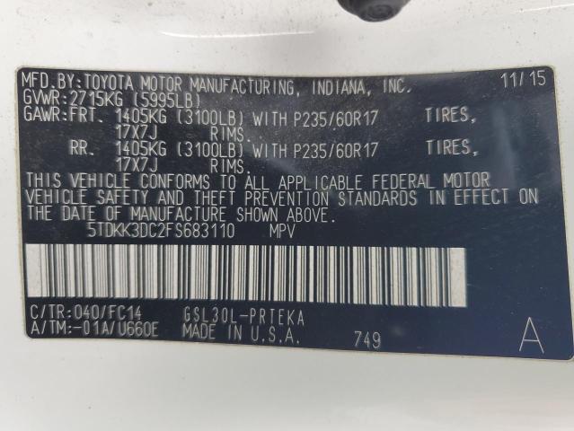 Photo 14 from auction – 2015 TOYOTA SIENNA LE with VIN 5TDKK3DC2FS683110