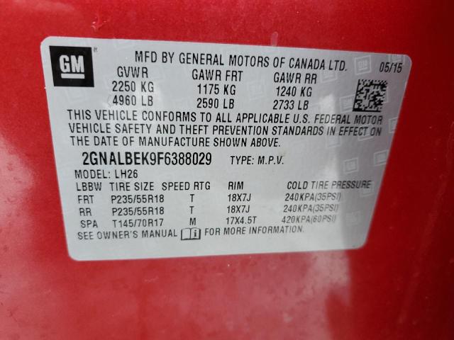 Photo 14 from auction – 2015 CHEVROLET EQUINOX LT with VIN 2GNALBEK9F6388029