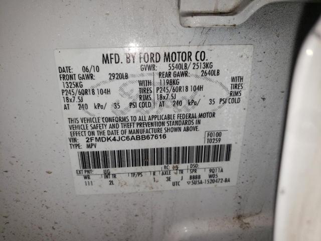 Photo 14 from auction – 2010 FORD EDGE SEL with VIN 2FMDK4JC6ABB67616