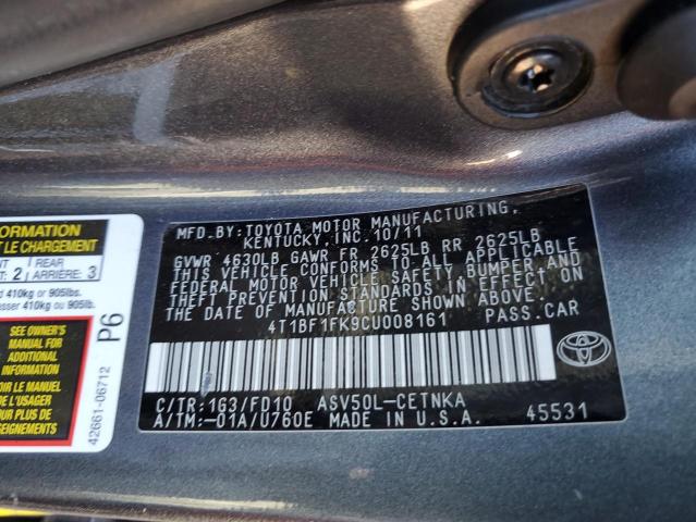 Photo 12 from auction – 2012 TOYOTA CAMRY BASE with VIN 4T1BF1FK9CU008161