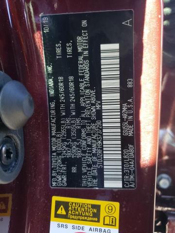 Photo 14 from auction – 2019 TOYOTA HIGHLANDER with VIN 5TDJZRFH9KS737290