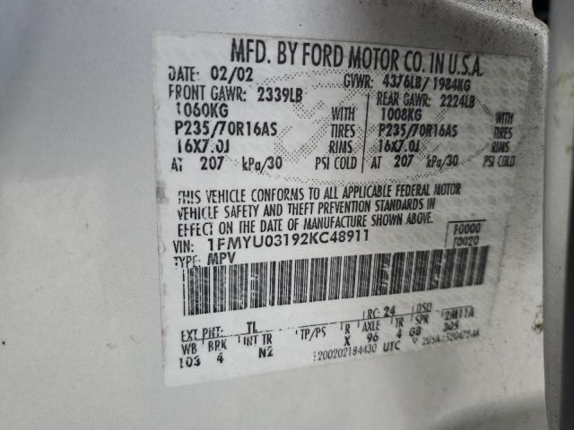 Photo 14 from auction – 2002 FORD ESCAPE XLT with VIN 1FMYU03192KC48911