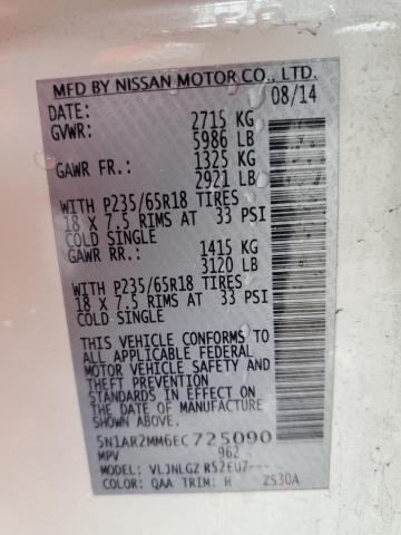 Photo 14 from auction – 2014 NISSAN PATHFINDER with VIN 5N1AR2MM6EC725090