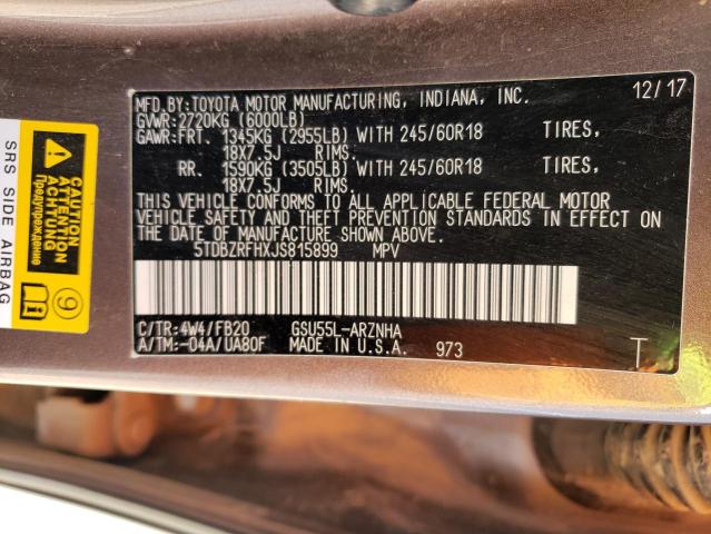 Фото 14 с аукциона – 2018 TOYOTA HIGHLANDER с VIN 5TDBZRFHXJS815899