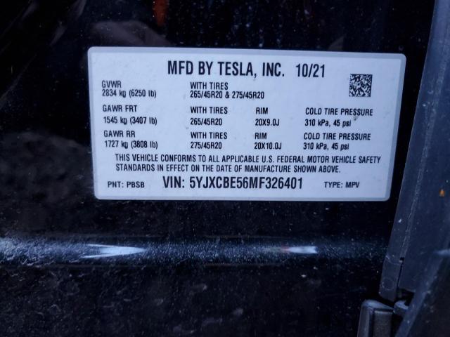Photo 14 from auction – 2021 TESLA MODEL X with VIN 5YJXCBE56MF326401