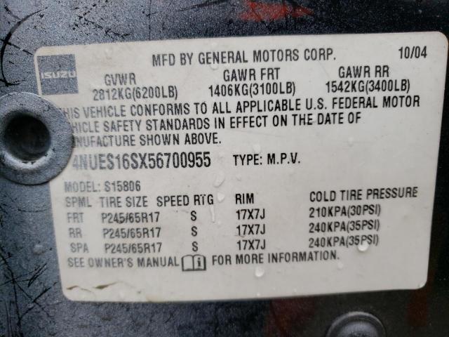 Photo 14 from auction – 2005 ISUZU ASCENDER S with VIN 4NUES16SX56700955