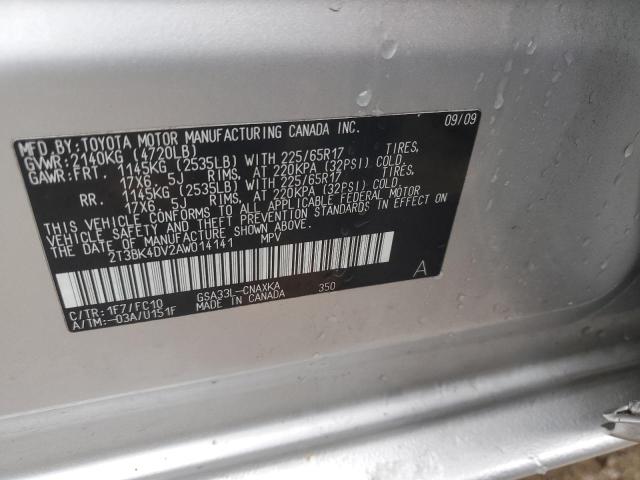Photo 14 from auction – 2010 TOYOTA RAV4 with VIN 2T3BK4DV2AW014141