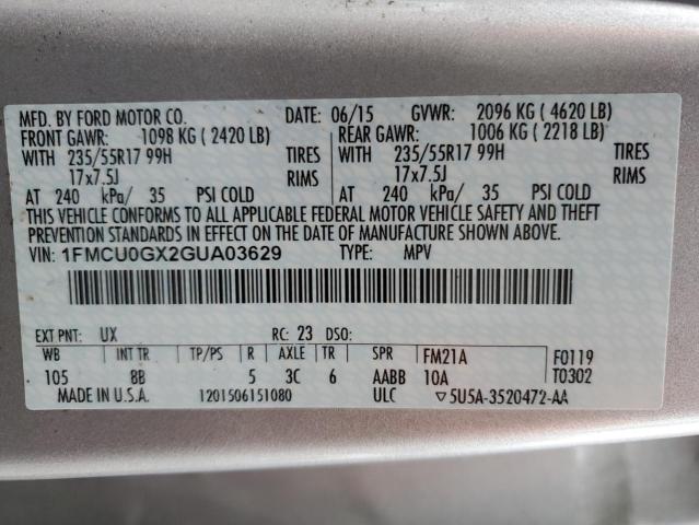 Photo 14 from auction – 2016 FORD ESCAPE SE with VIN 1FMCU0GX2GUA03629