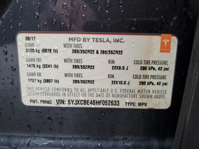 Photo 14 from auction – 2017 TESLA MODEL X with VIN 5YJXCBE48HF052633