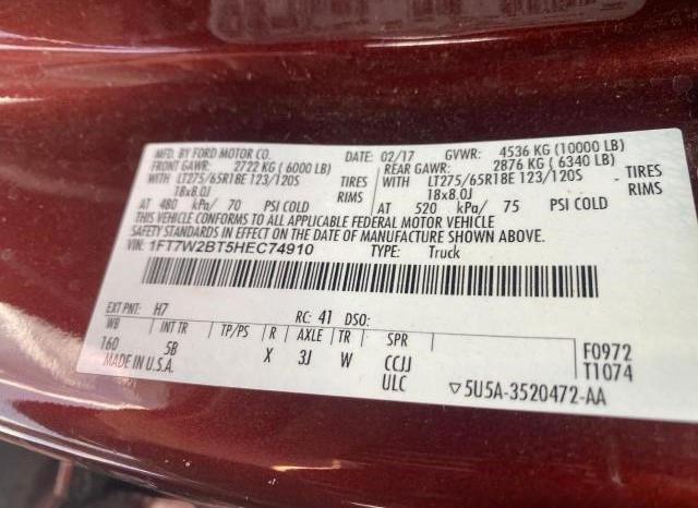 Photo 10 from auction – 2017 FORD F250 SUPER with VIN 1FT7W2BT5HEC74910