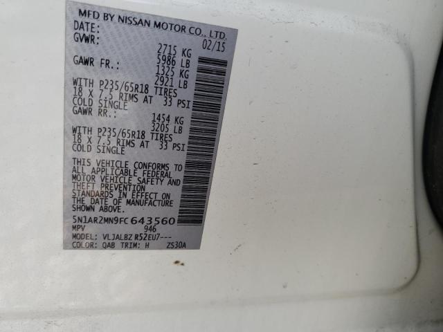 Photo 14 from auction – 2015 NISSAN PATHFINDER with VIN 5N1AR2MN9FC643560