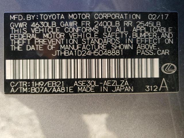 Photo 12 from auction – 2017 LEXUS IS 200T with VIN JTHBA1D24H5048881