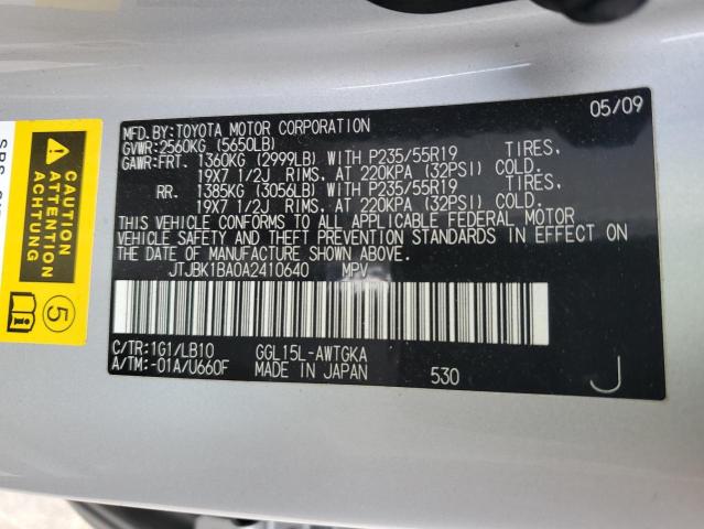 Photo 14 from auction – 2010 LEXUS RX 350 with VIN JTJBK1BA0A2410640