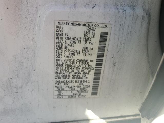 Photo 14 from auction – 2008 NISSAN PATHFINDER with VIN 5N1BR18AX8C628641