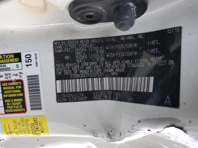 Photo 14 from auction – 2015 TOYOTA SIENNA XLE with VIN 5TDDK3DC7FS127531