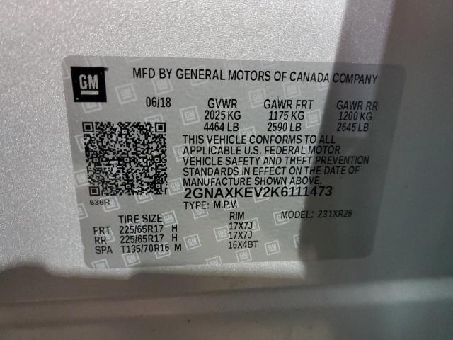 Photo 14 from auction – 2019 CHEVROLET EQUINOX LT with VIN 2GNAXKEV2K6111473