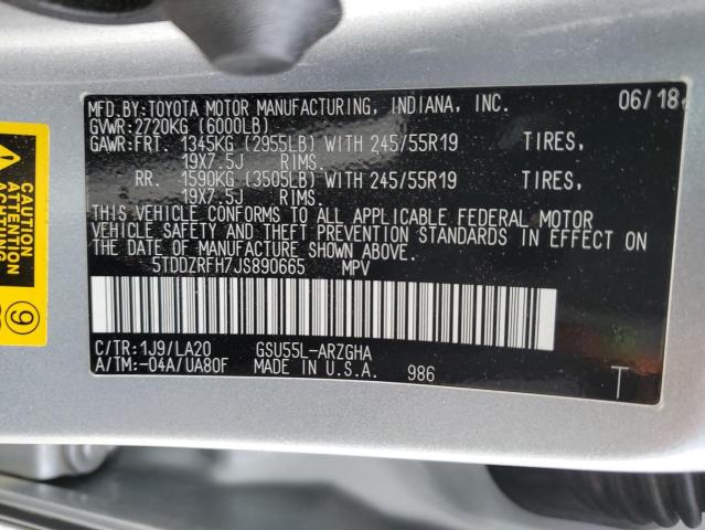 Photo 14 from auction – 2018 TOYOTA HIGHLANDER with VIN 5TDDZRFH7JS890665