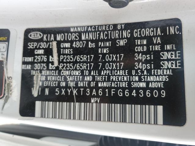 Photo 14 from auction – 2015 KIA SORENTO LX with VIN 5XYKT3A61FG643609