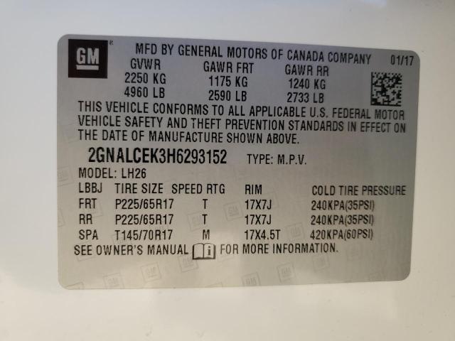 Photo 14 from auction – 2017 CHEVROLET EQUINOX LT with VIN 2GNALCEK3H6293152