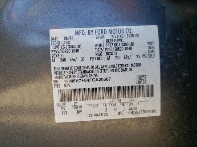 Photo 14 from auction – 2015 FORD EXPLORER L with VIN 1FM5K7F84FGA20687
