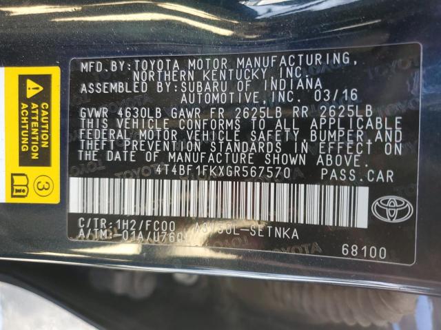 Photo 10 from auction – 2016 TOYOTA CAMRY LE with VIN 4T4BF1FKXGR567570