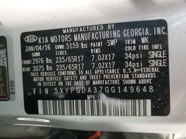 Photo 14 from auction – 2016 KIA SORENTO LX with VIN 5XYPGDA37GG149648
