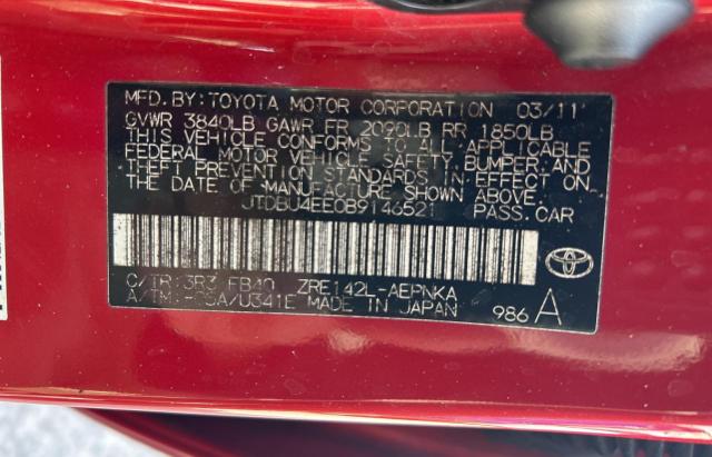 Photo 10 from auction – 2011 TOYOTA COROLLA BA with VIN JTDBU4EE0B9146521