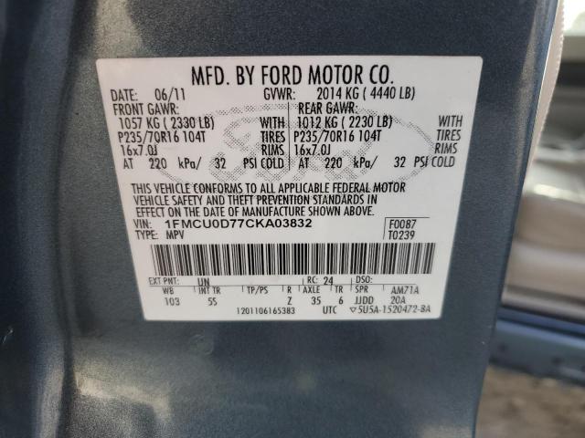 Photo 14 from auction – 2012 FORD ESCAPE XLT with VIN 1FMCU0D77CKA03832