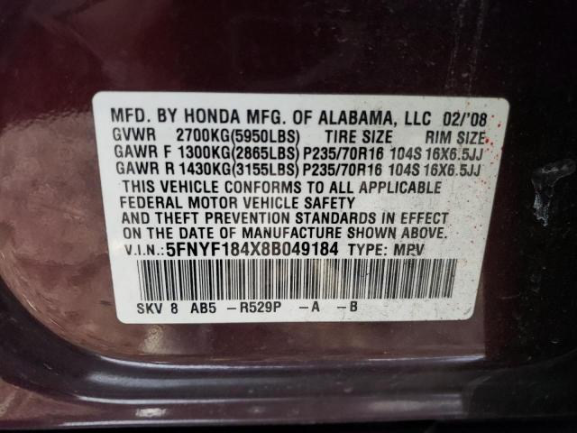 Photo 14 from auction – 2008 HONDA PILOT EX with VIN 5FNYF184X8B049184