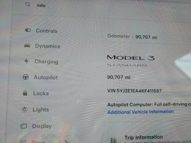 Photo 9 from auction – 2019 TESLA MODEL 3 with VIN 5YJ3E1EA4KF411587
