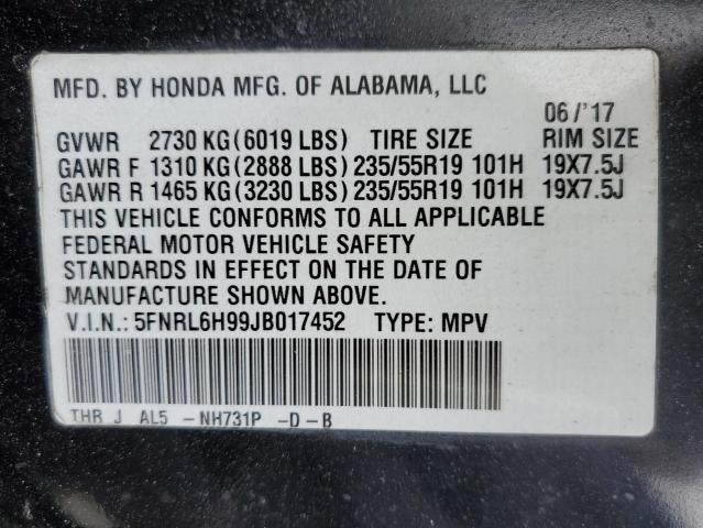 Photo 14 from auction – 2018 HONDA ODYSSEY EL with VIN 5FNRL6H99JB017452