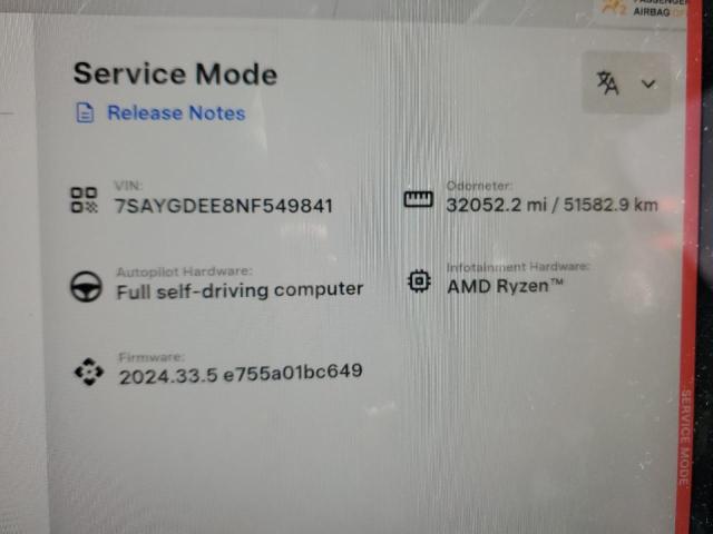 Photo 9 from auction – 2022 TESLA MODEL Y with VIN 7SAYGDEE8NF549841
