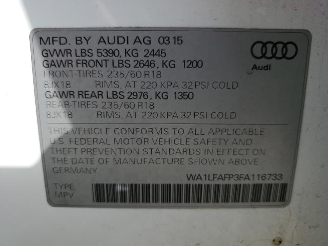 Photo 14 from auction – 2015 AUDI Q5 PREMIUM with VIN WA1LFAFP3FA116733