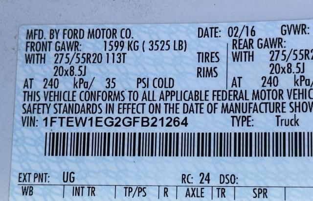 Photo 10 from auction – 2016 FORD F150 SUPER with VIN 1FTEW1EG2GFB21264