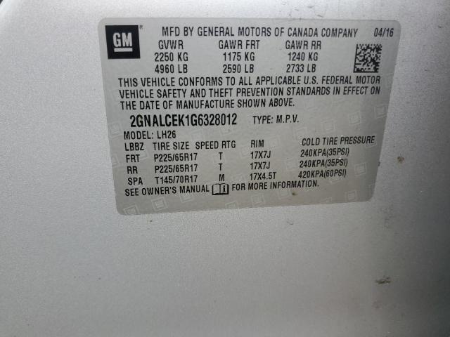 Photo 14 from auction – 2016 CHEVROLET EQUINOX LT with VIN 2GNALCEK1G6328012