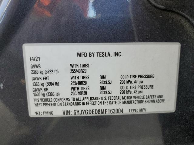 Photo 14 from auction – 2021 TESLA MODEL Y with VIN 5YJYGDED8MF163004