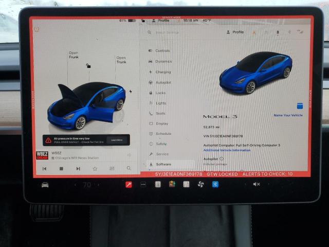 Photo 9 from auction – 2022 TESLA MODEL 3 with VIN 5YJ3E1EA0NF369178