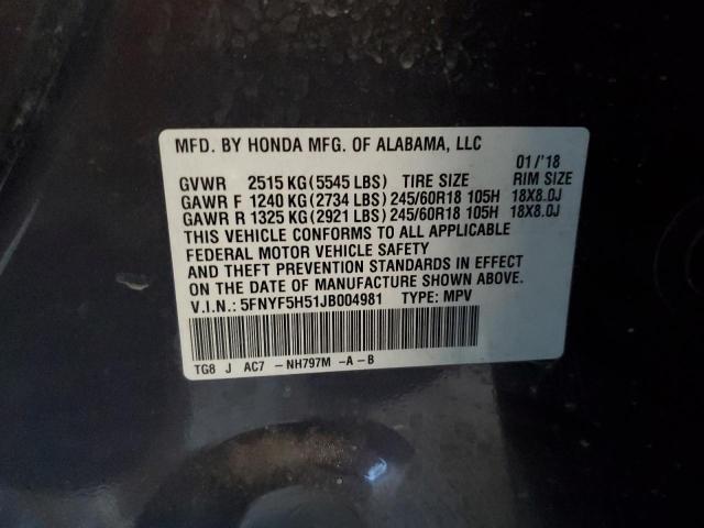 Photo 14 from auction – 2018 HONDA PILOT EXL with VIN 5FNYF5H51JB004981