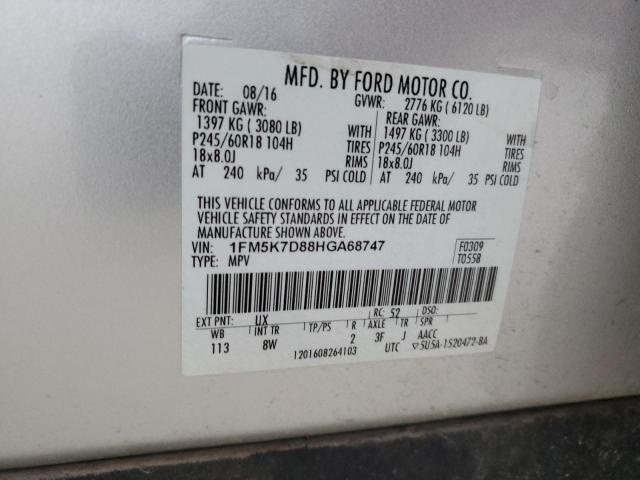 Zdjęcie 14 z aukcji – 2017 FORD EXPLORER X z VIN 1FM5K7D88HGA68747