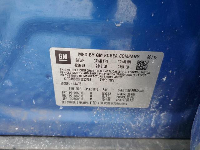 Photo 14 from auction – 2015 CHEVROLET TRAX LTZ with VIN KL7CJNSBXFB233769
