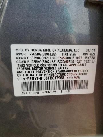 Photo 14 from auction – 2015 HONDA PILOT SE with VIN 5FNYF4H38FB017968