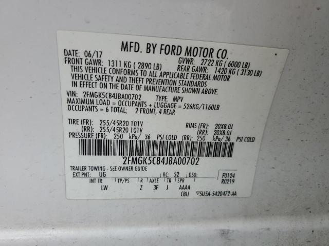 Photo 14 from auction – 2018 FORD FLEX SEL with VIN 2FMGK5C84JBA00702