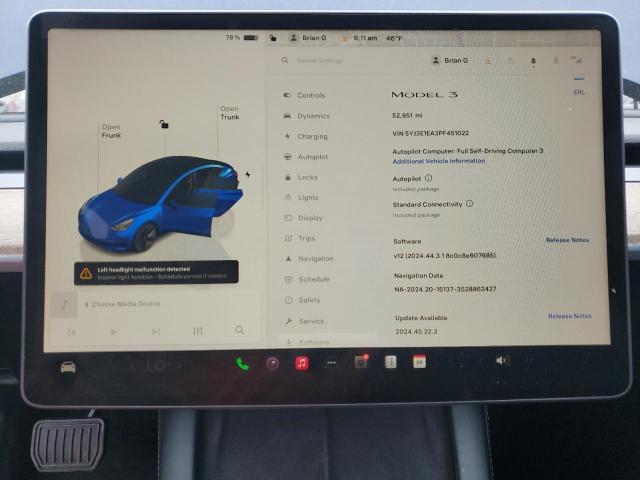 Снимка 9 от търг – 2023 TESLA MODEL 3 с VIN 5YJ3E1EA3PF451022