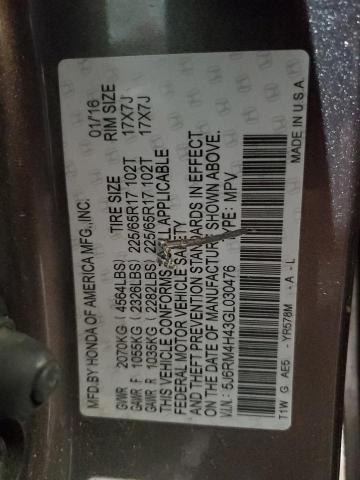 Photo 14 from auction – 2016 HONDA CR-V SE with VIN 5J6RM4H43GL030476