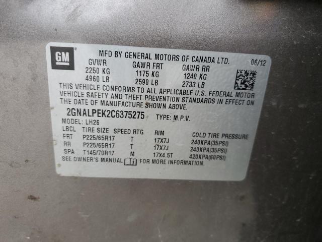 Photo 14 from auction – 2012 CHEVROLET EQUINOX LT with VIN 2GNALPEK2C6375275