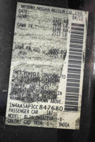 Photo 10 from auction – 2012 NISSAN MAXIMA S with VIN 1N4AA5AP3CC847680
