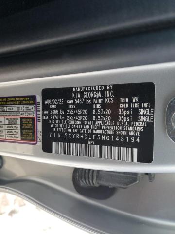 Photo 14 from auction – 2022 KIA SORENTO EX with VIN 5XYRHDLF5NG143194