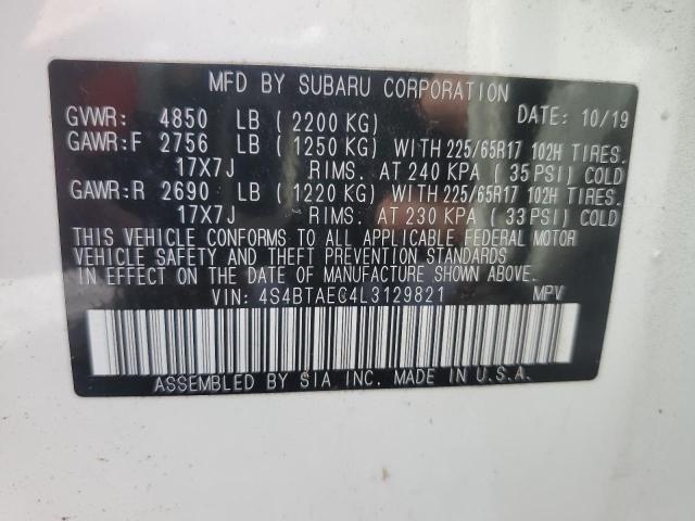 Photo 14 from auction – 2020 SUBARU OUTBACK PR with VIN 4S4BTAEC4L3129821
