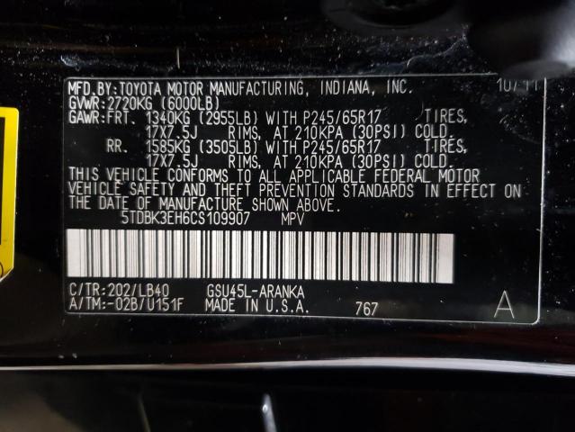 Photo 14 from auction – 2012 TOYOTA HIGHLANDER with VIN 5TDBK3EH6CS109907