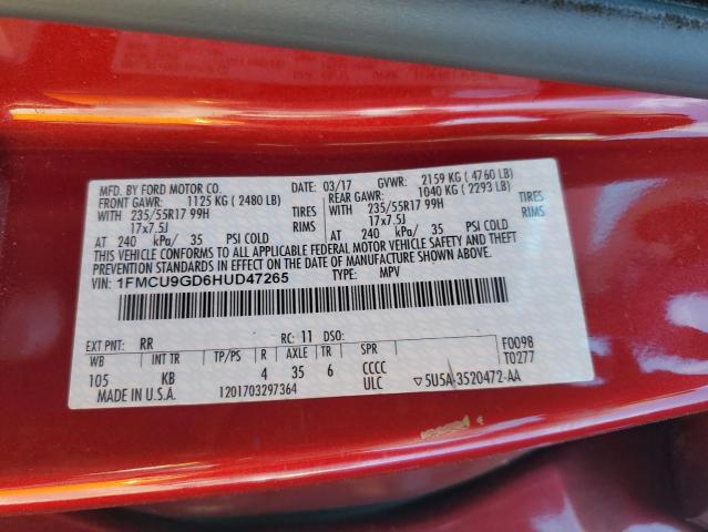 Photo 14 from auction – 2017 FORD ESCAPE SE with VIN 1FMCU9GD6HUD47265